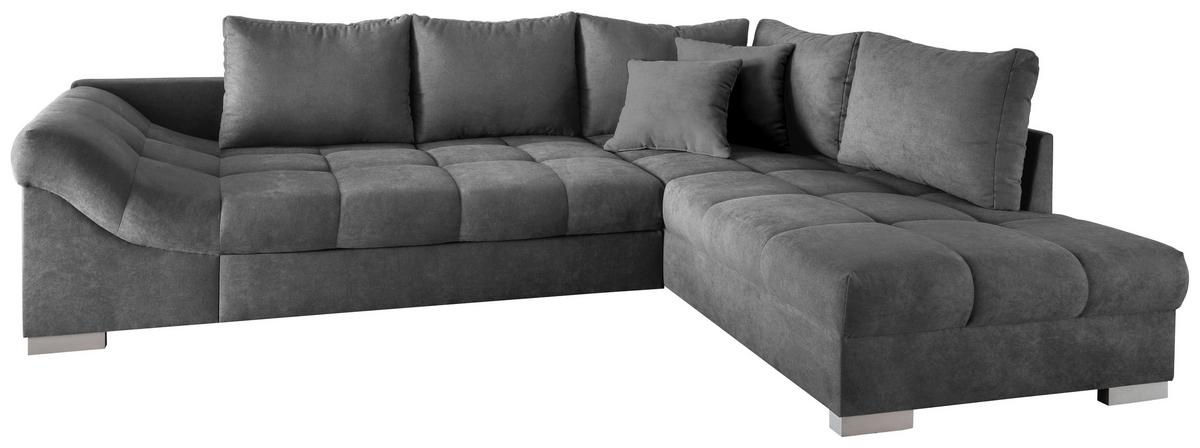 Eckschlafsofa Alvito Dunkelgrau S: 298/202 Cm - Dunkelgrau/Silberfarben, Design, Textil (298/202cm) - MID.YOU