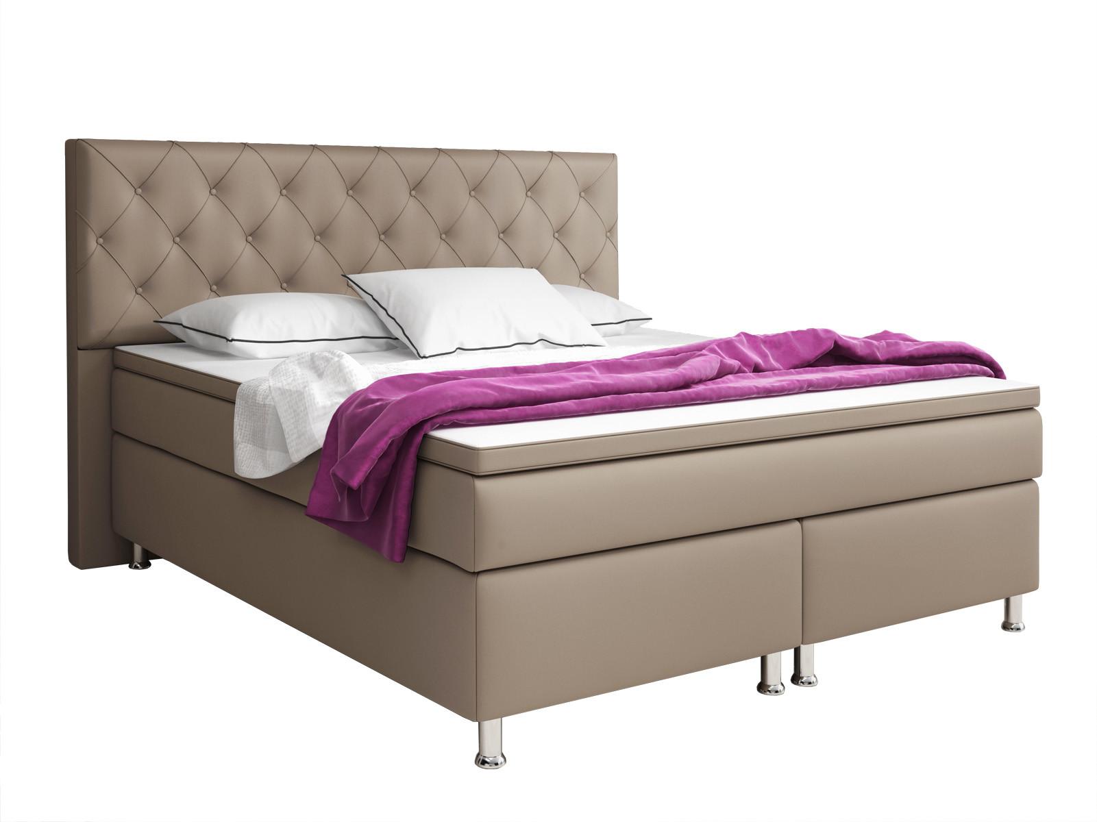 Boxspringbett Mit Topper 180x200 Cm Turin - Silberfarben/Cappuccino, KONVENTIONELL, Leder/Textil (180/200cm) - MID.YOU