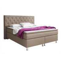 Boxspringbett mit Topper 180x200 cm Turin - Silberfarben/Cappuccino, KONVENTIONELL, Leder/Textil (180/200cm) - MID.YOU