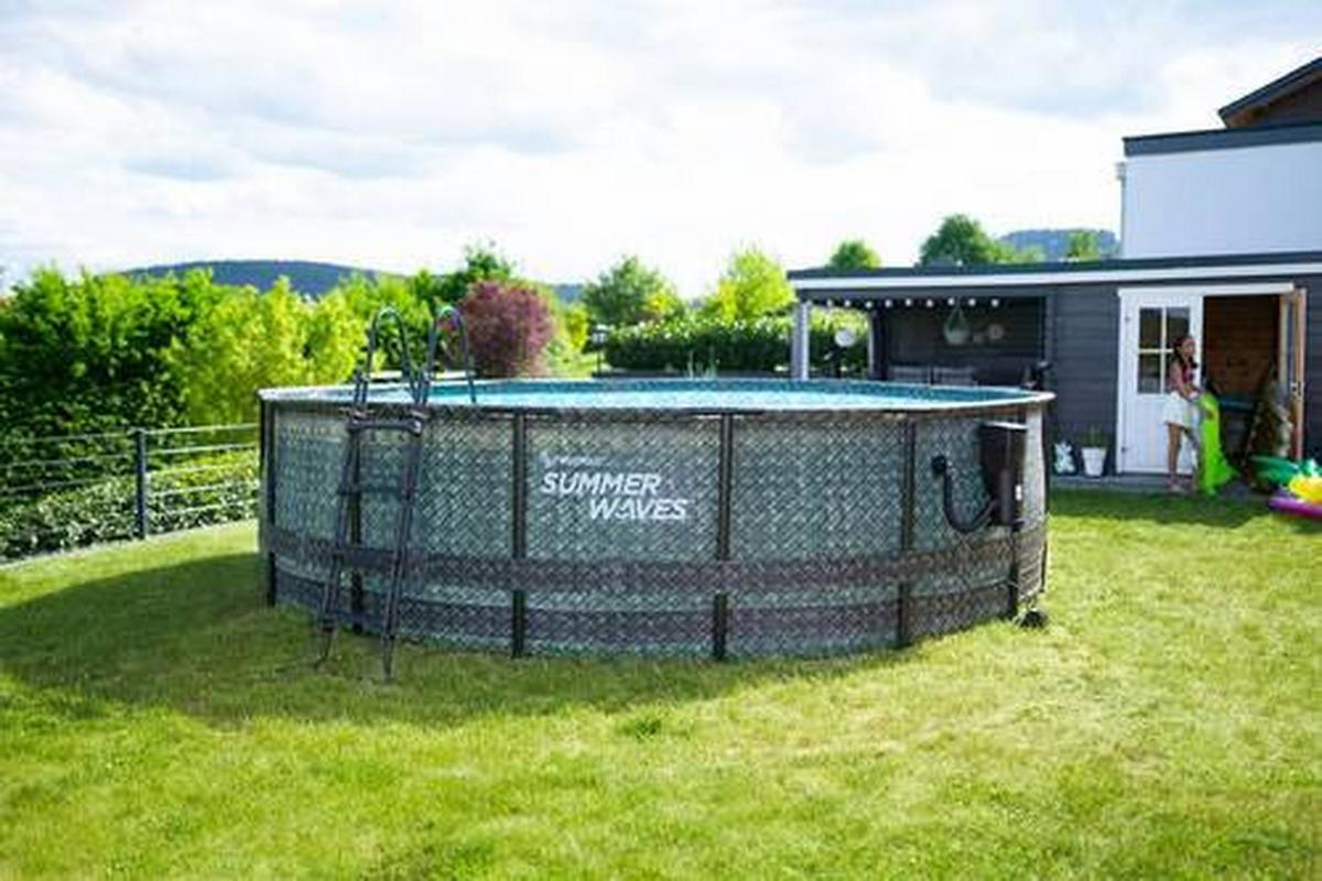 Aufstellbecken Rund mit Leiter D: 488 cm - Grau, KONVENTIONELL, Kunststoff (488/122cm)