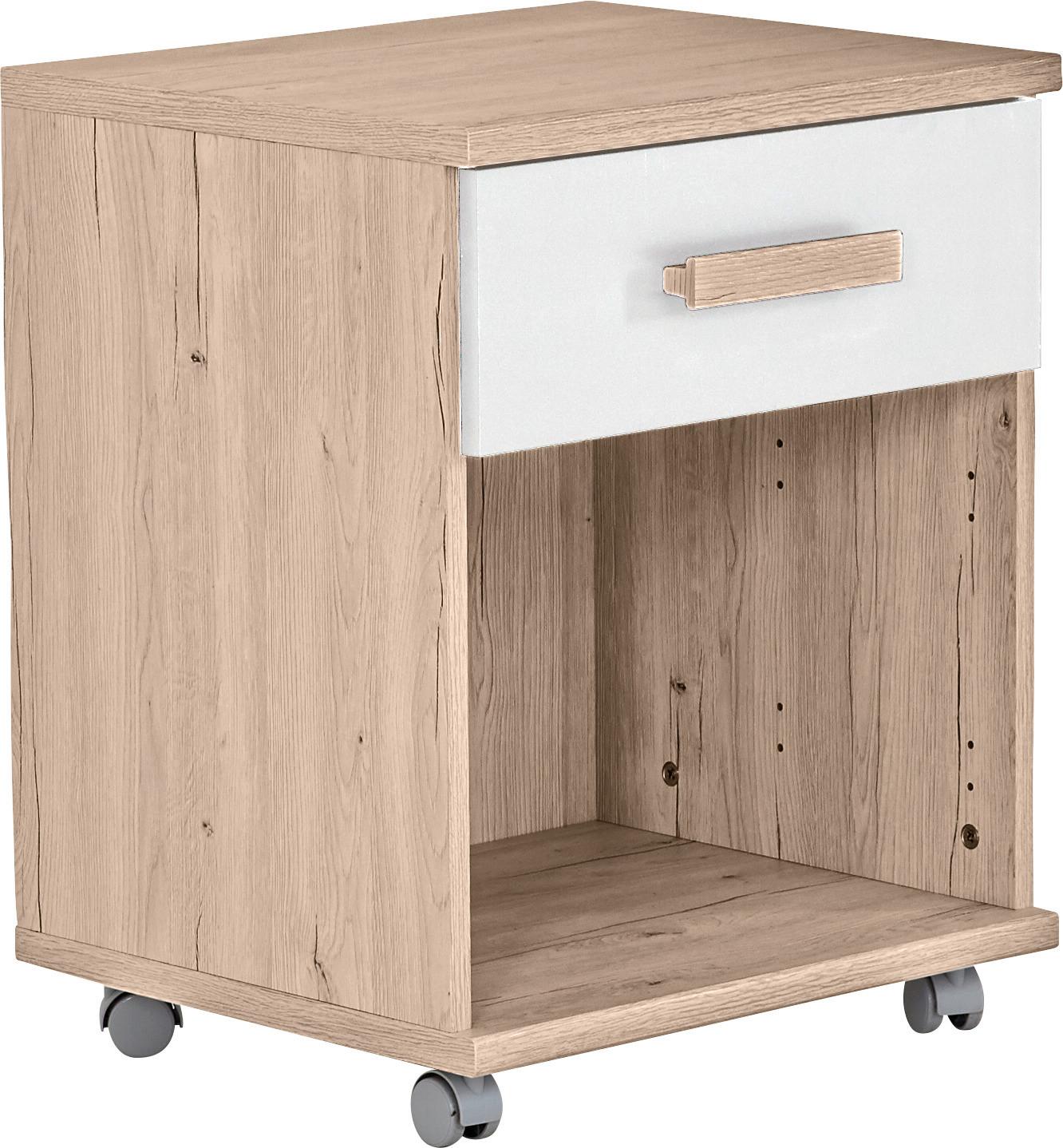 Kontejner Na Kolečkách Cariba 4 Kolečka - bílá/barvy dubu, Design, kompozitní dřevo/plast (46/59/45cm) - MID.YOU