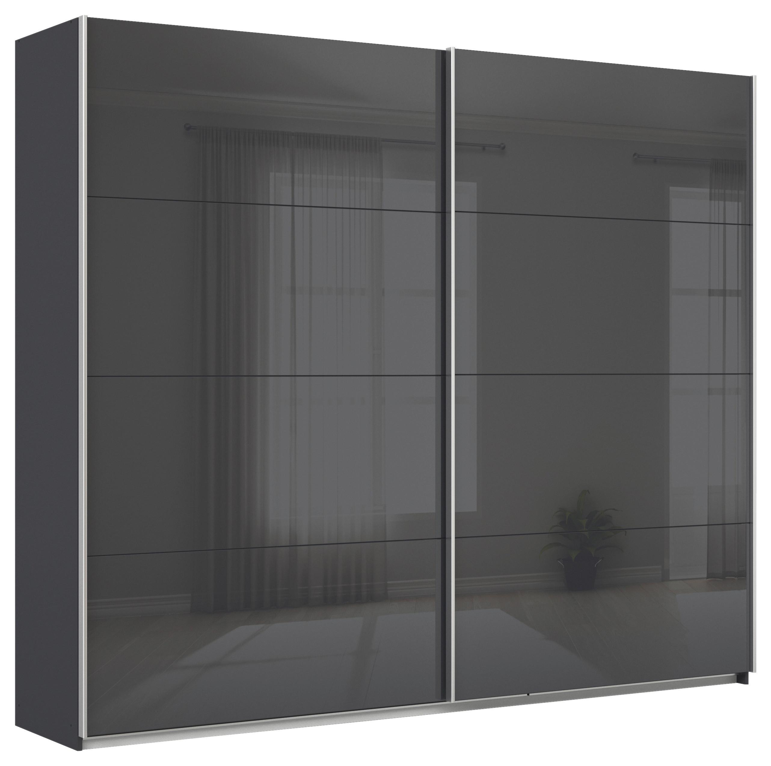 Tolóajtós Szekrény Feldkirch 271/229cm - magasfényű antracit/antracit, Modern, faalapú anyag/Üveg (271/229/62cm)