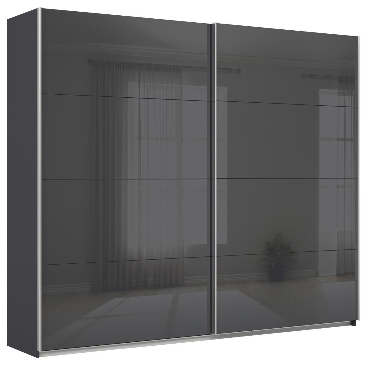 Schwebetürenschrank B: 271cm Feldkirch Grau - Anthrazit/Anthrazit Hochglanz, MODERN, Glas/Holzwerkstoff (271/229/62cm)