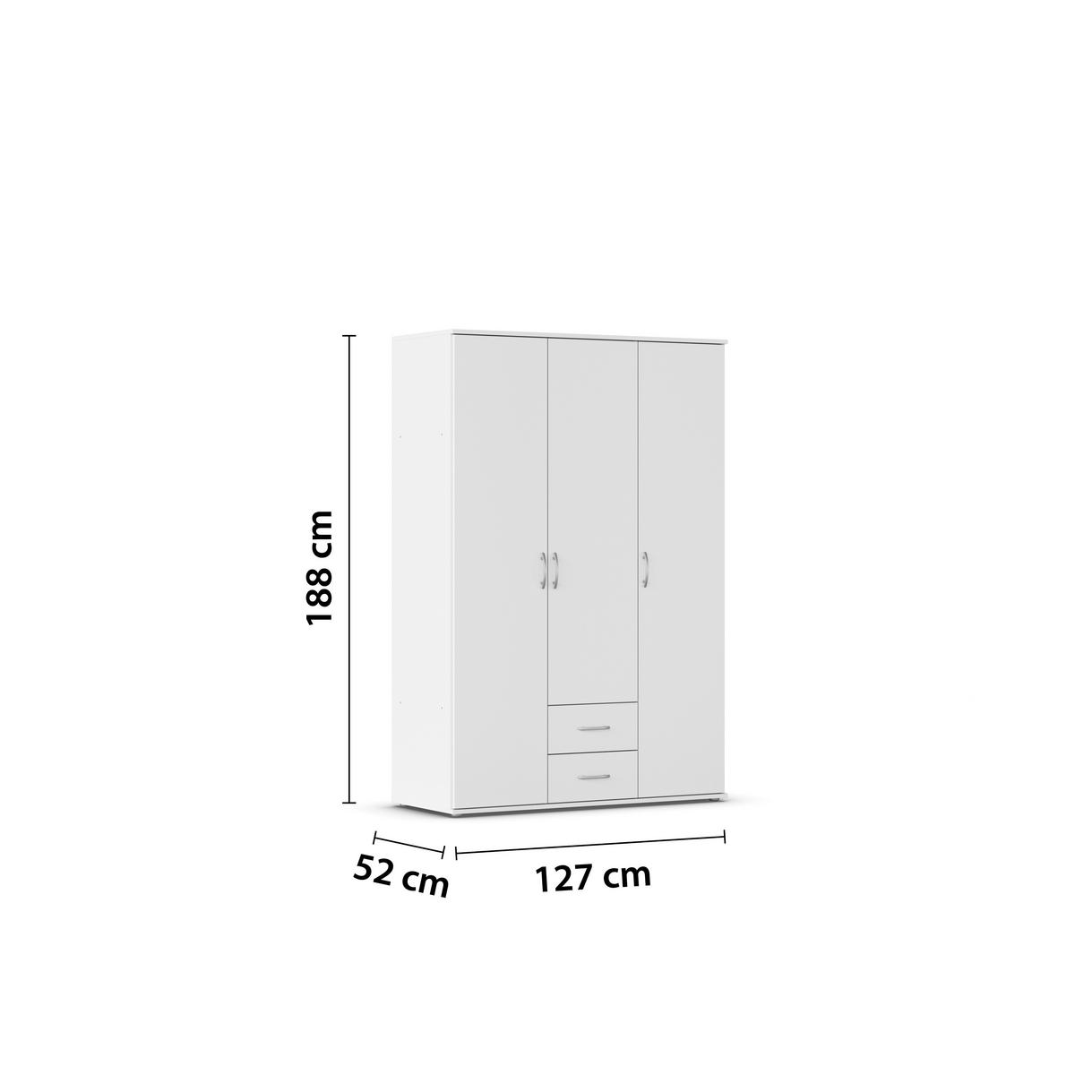 Drehtürenschrank Mit Schubladen 127cm  Paul 3 - Weiß, KONVENTIONELL, Holzwerkstoff (127/188/52cm)