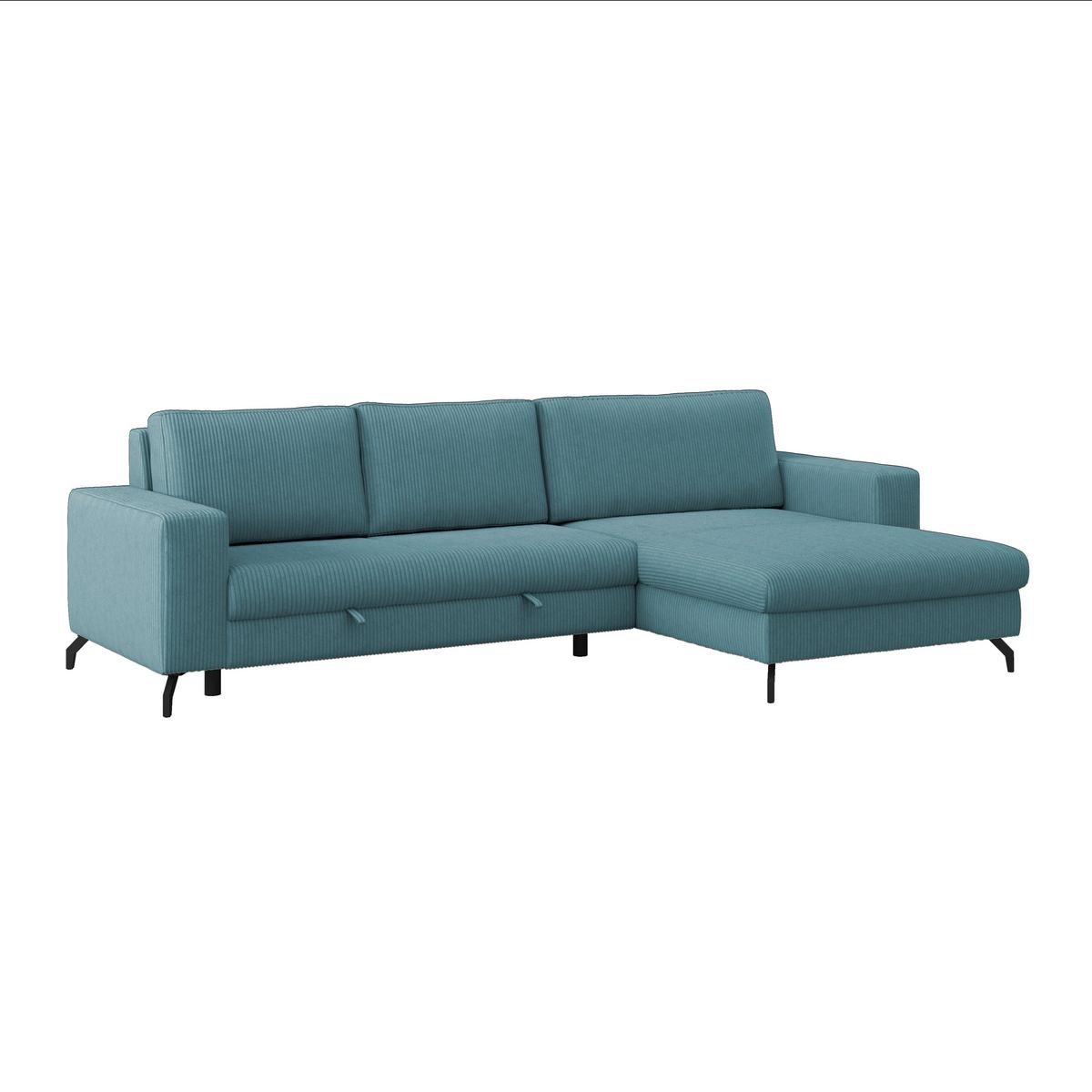 Ecksofa mit Bettkasten Cloud Hellblau Cord 290x178 cm - Hellblau, Trend, Textil (290/178cm)