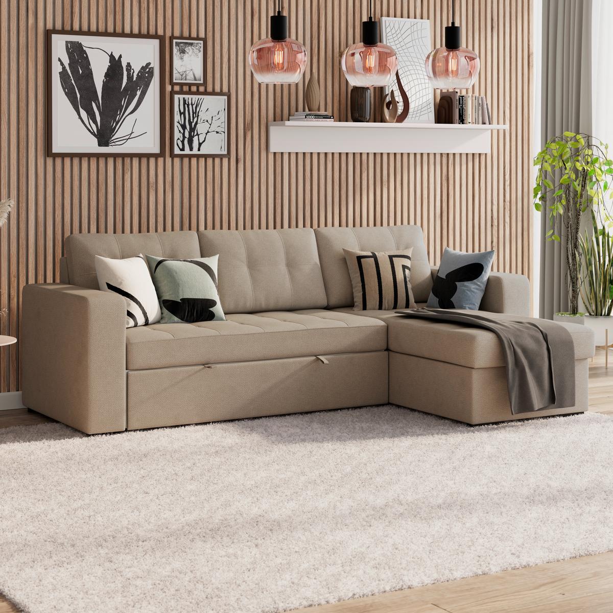 Ecksofa Turin Beige, 239x160cm - Beige, Trend, Holz/Textil (239/160cm)