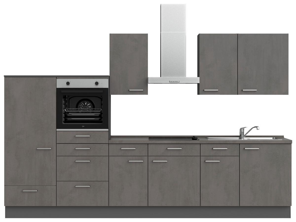 Kuchynská linka 330 cm, bridlicový šedý betón - farba ušľachtilej ocele/bridlicová, Modern, kov/kompozitné drevo (330cm) - Nobilia