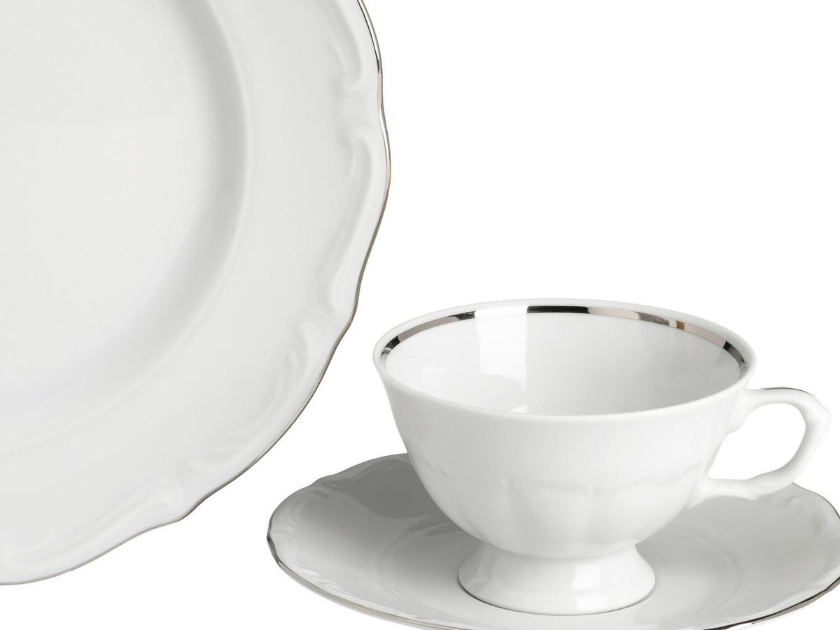 Kombiservice Maria Theresia Weiß, Platinfarben L: 44 cm - Platinfarben/Weiß, Basics, Keramik (44/28/33cm) - Creatable
