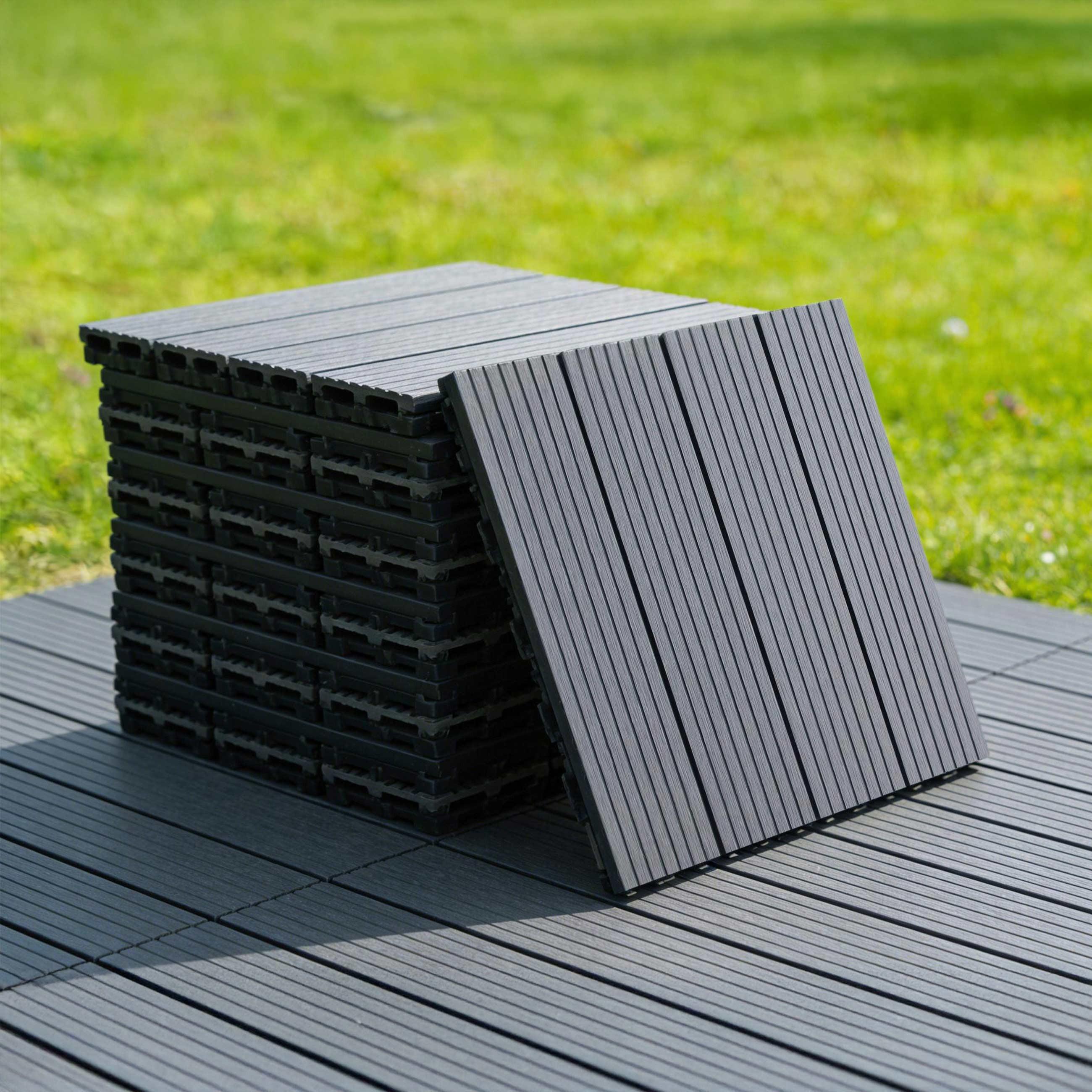 Terrassenfliese Noah 9er-Set - Anthrazit, Basics, Holzwerkstoff/Kunststoff (30/30/2,2cm) - Beldano