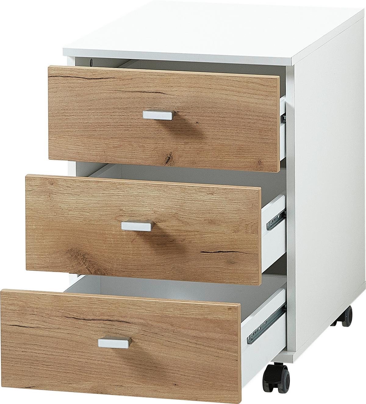 Rollcontainer Eiche Dekor Weiß Gw-Lioni 40x57x49 cm - Eichefarben/Weiß, Design, Holzwerkstoff/Kunststoff (40/57/49cm) - Germania