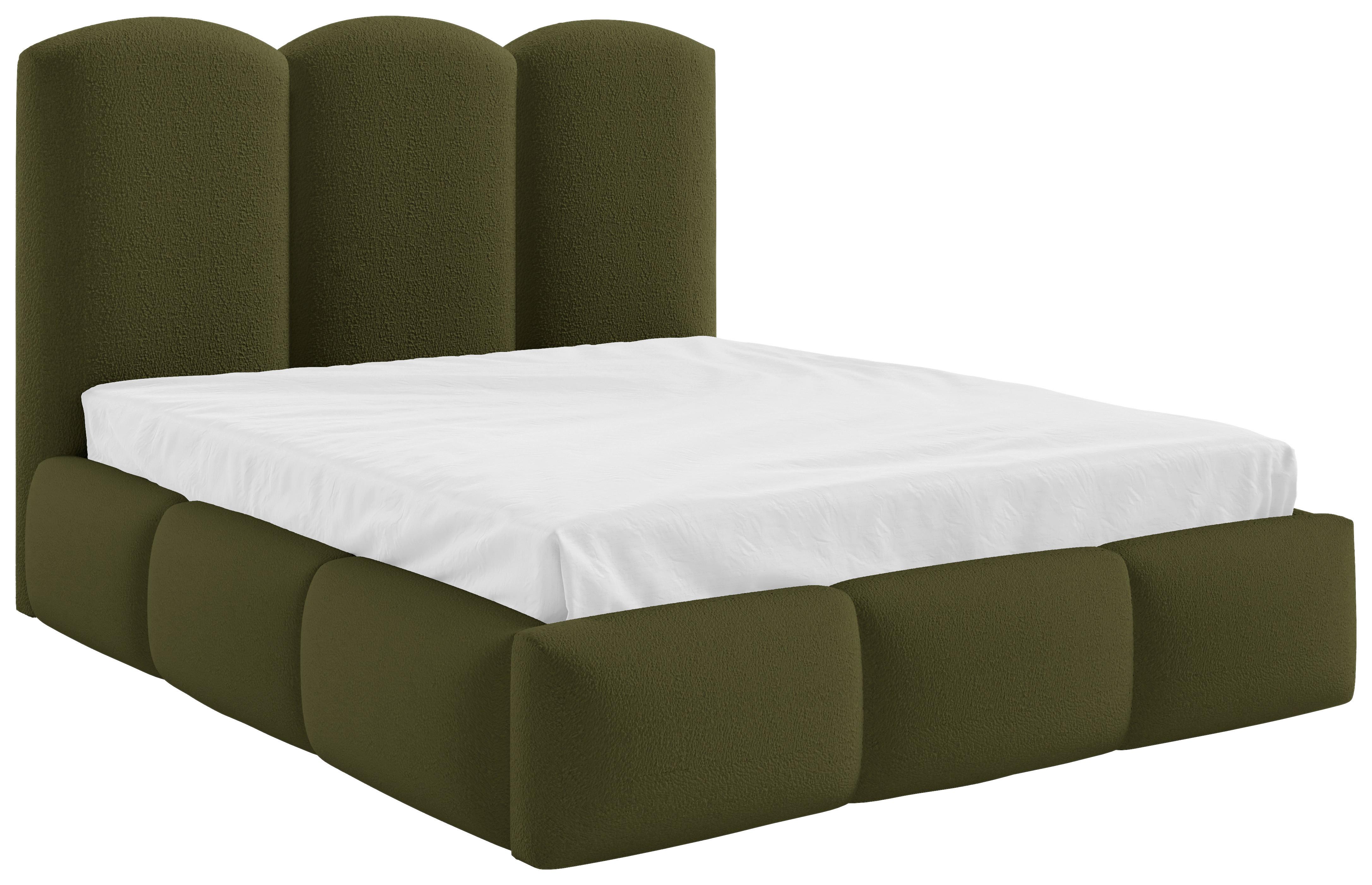 Polsterbett Bero Boucle olivgrün, LF:140x200cm - Buchefarben/Schwarz, Trend, Holz/Textil (140/200cm)
