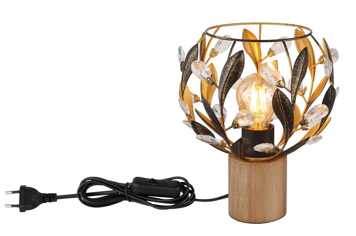 Tischleuchte Mika D: 20 cm Klar Schwarz Goldfarben - Klar/Goldfarben, Basics, Holz/Kunststoff (20/25cm) - Globo