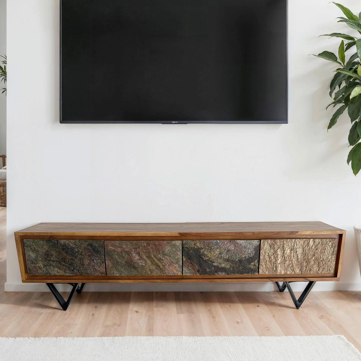 Lowboard Sheeshamfarben B: 160cm - Sheeshamfarben/Multicolor, Natur, Holz (160/40/35cm) - Livetastic