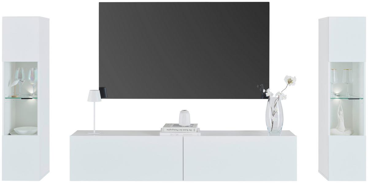 Wohnkombination Otis 1 Otis - Weiß Hochglanz/Schwarz, MODERN, Glas/Holzwerkstoff (240/130,2/34,6cm)