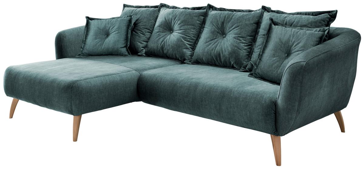 Ecksofa Baggio Blau/Grün S: 162/277 cm - Blau/Buchefarben, MODERN, Holz/Textil (162/277cm) - Livetastic