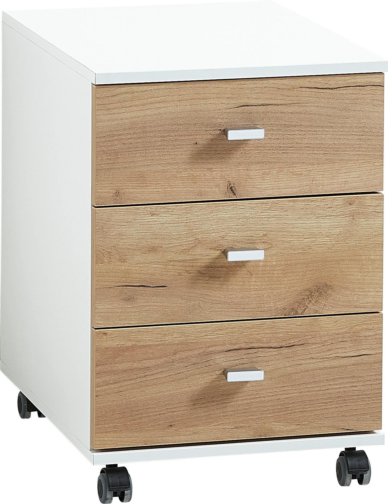 Rollcontainer Eiche Dekor Weiß Gw-Lioni 40x57x49 cm - Eichefarben/Weiß, Design, Holzwerkstoff/Kunststoff (40/57/49cm) - Germania