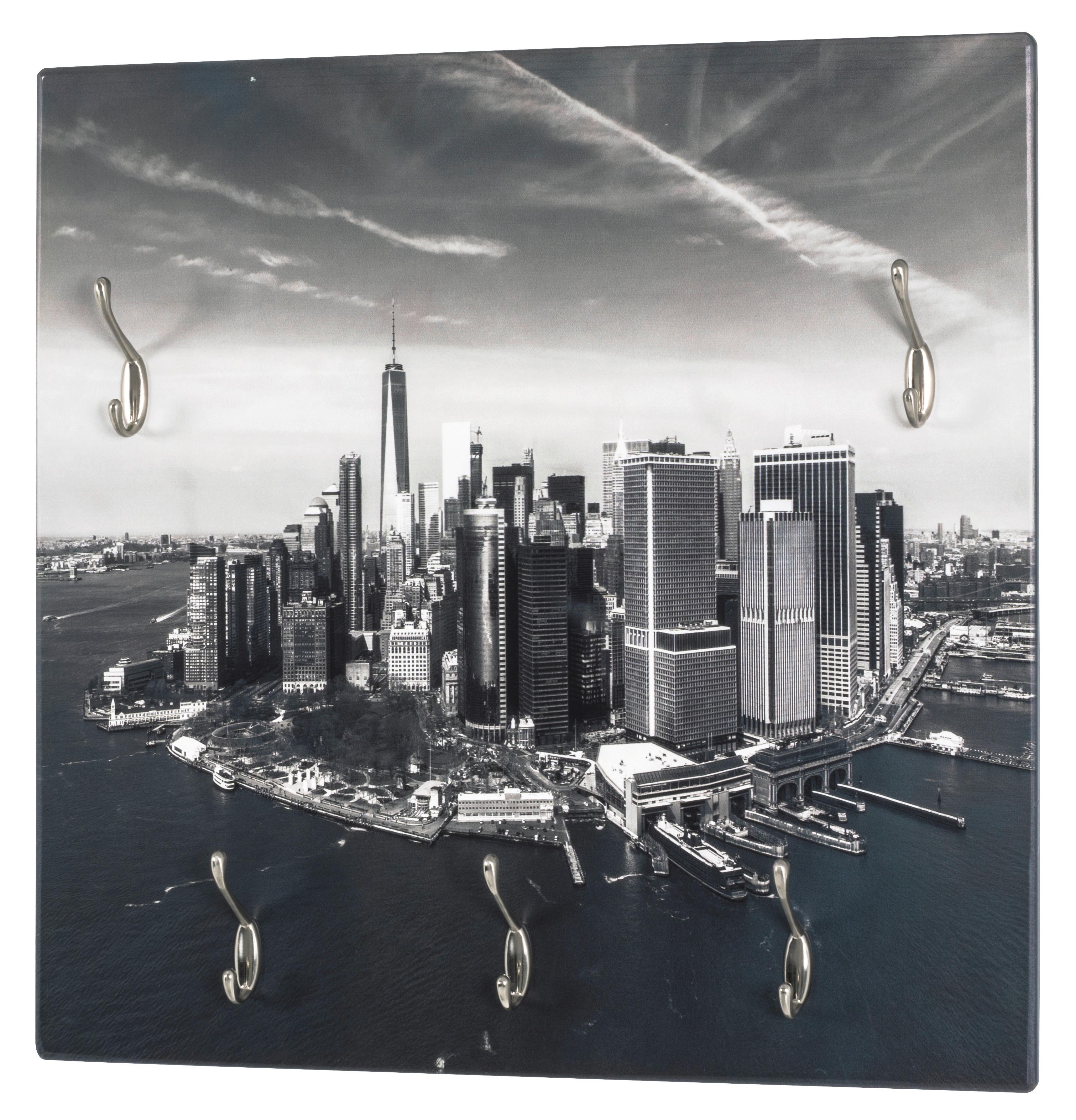 Wandgarderobe City Schwarz/ Weiß B: 60 Cm 5 Haken - Schwarz/Weiß, Basics, Holzwerkstoff/Metall (60/60/8cm)