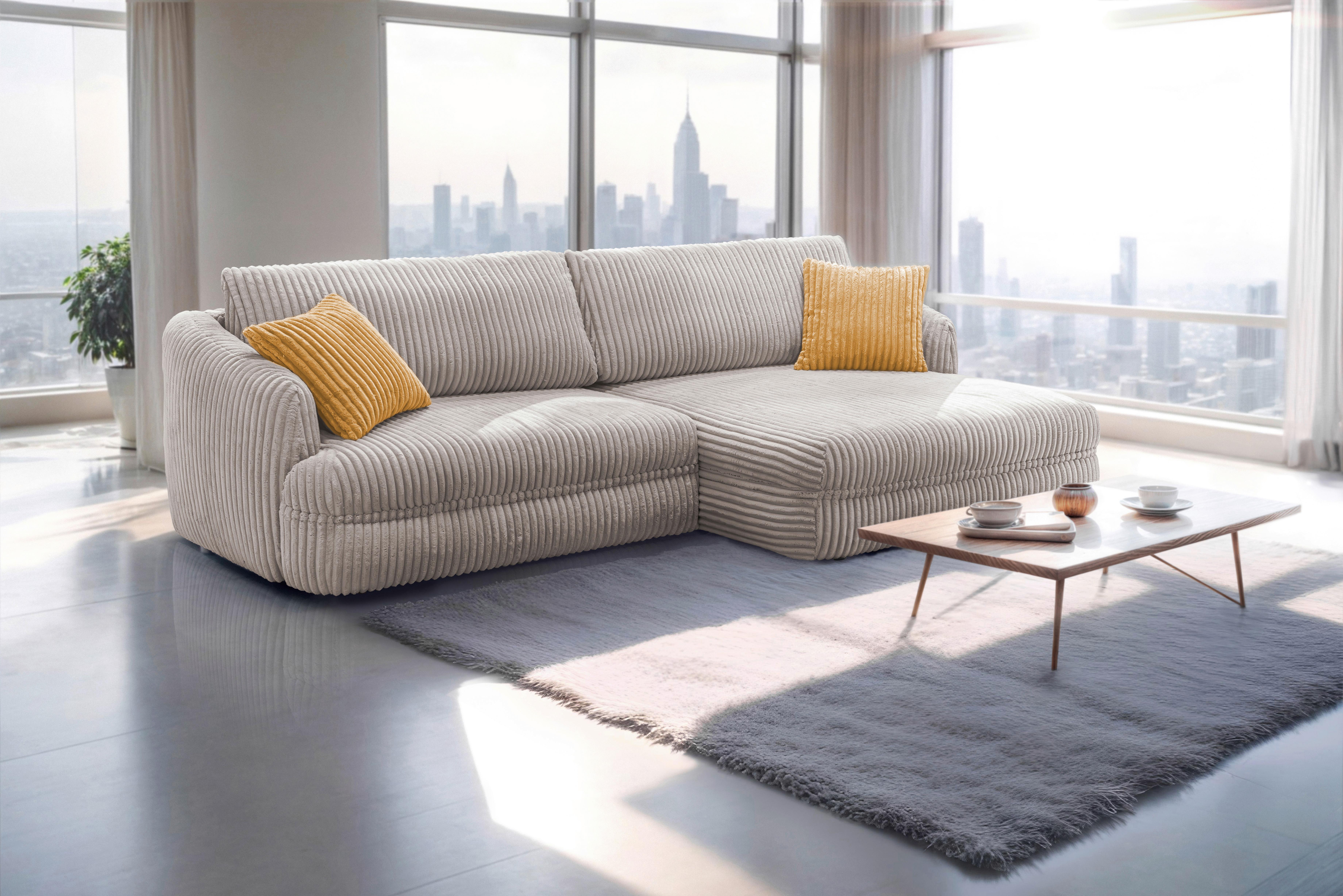 Ecksofa Lush Hellbraun S: 284x161 cm - Hellbraun/Gelb, Design, Textil (284/161cm) - Livetastic