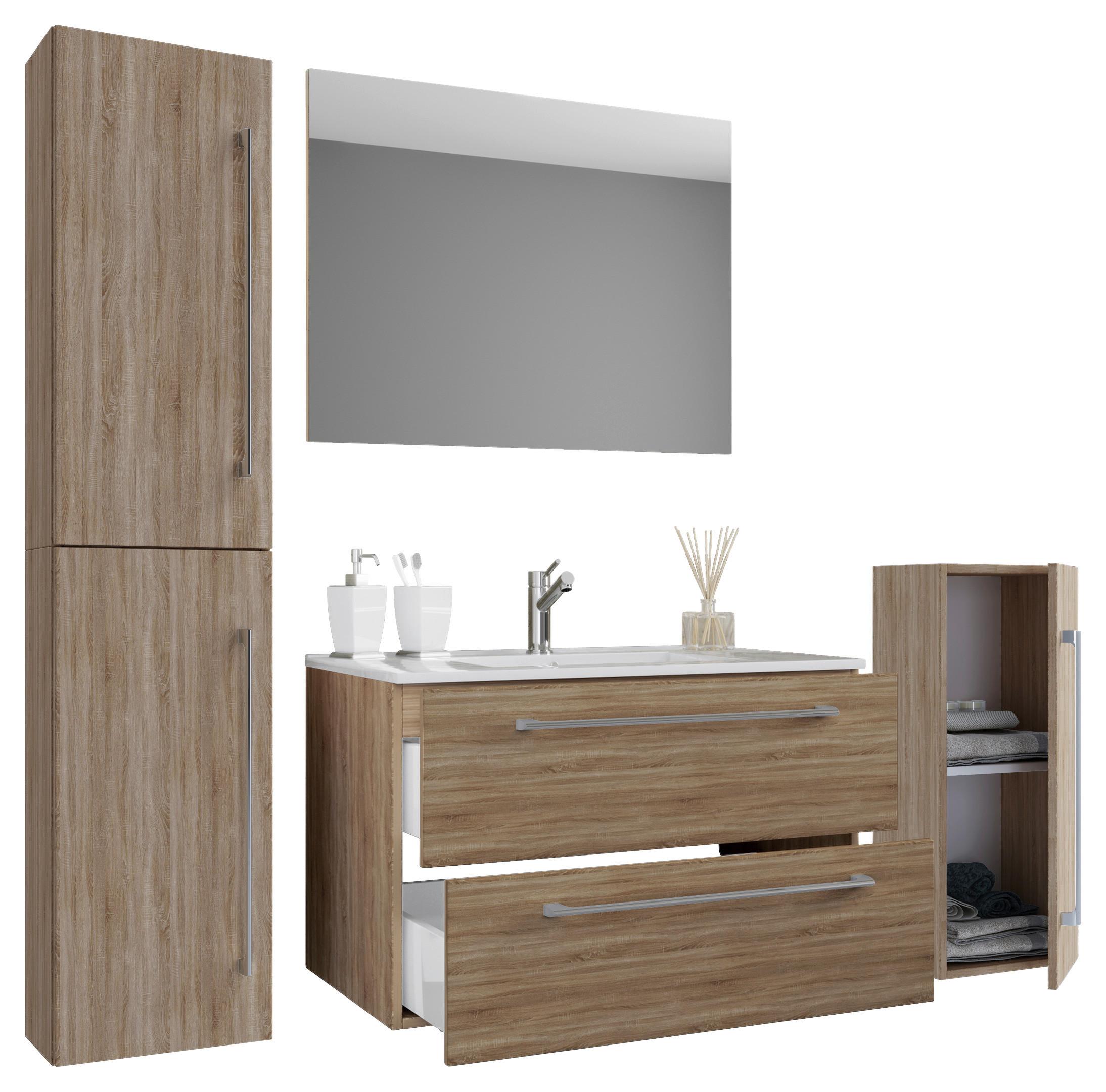 Badezimmer Badinos 5-teilig Sonoma Eiche B: 126 Cm - Weiß/Sonoma Eiche, MODERN, Keramik/Holzwerkstoff (126cm) - MID.YOU