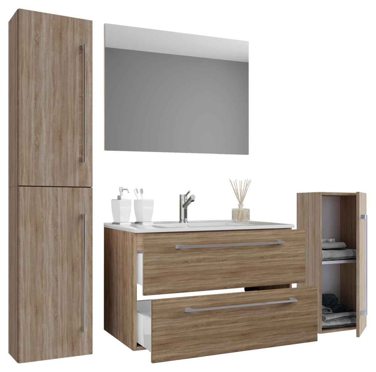 Badezimmer Badinos 5-teilig Sonoma Eiche B: 126 Cm - Weiß/Sonoma Eiche, MODERN, Keramik/Holzwerkstoff (126cm) - MID.YOU