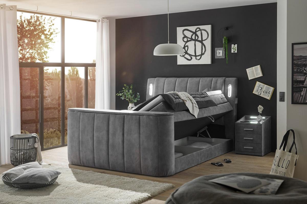 Boxspringbett Mit Topper 180x200 Cm Dallas - Grau, MODERN, Holzwerkstoff/Textil (180/200cm) - MID.YOU