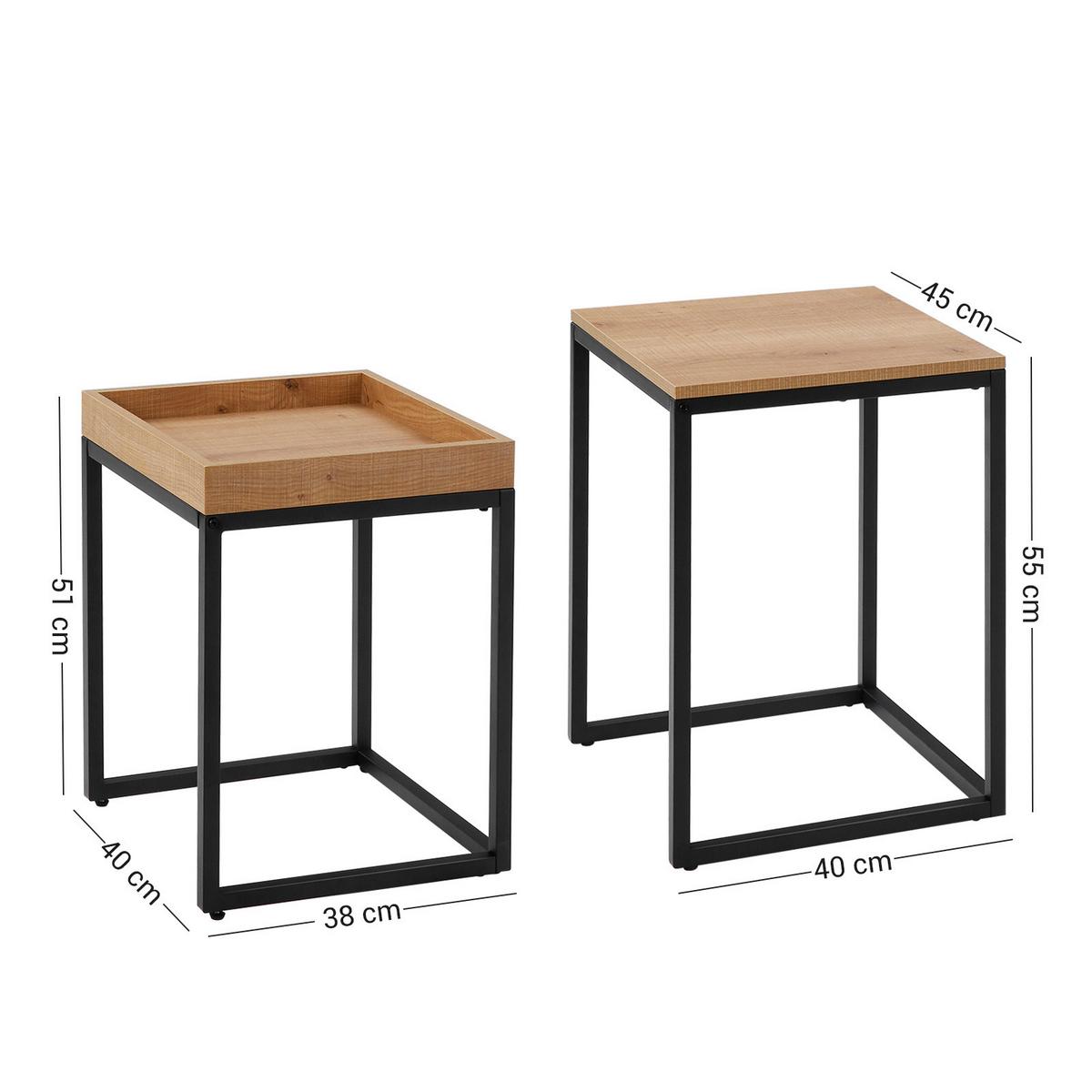 Sada stolků - barvy dubu, Basics, kov/kompozitní dřevo (40/38-45/51-55cm) - Boxxx