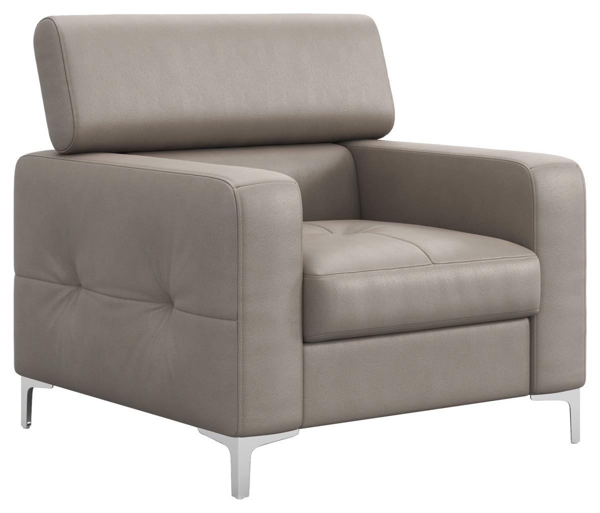 Polstersessel Sammy Grau Leder - Chromfarben/Grau, Design, Leder (99/78-92/106cm) - Livetastic