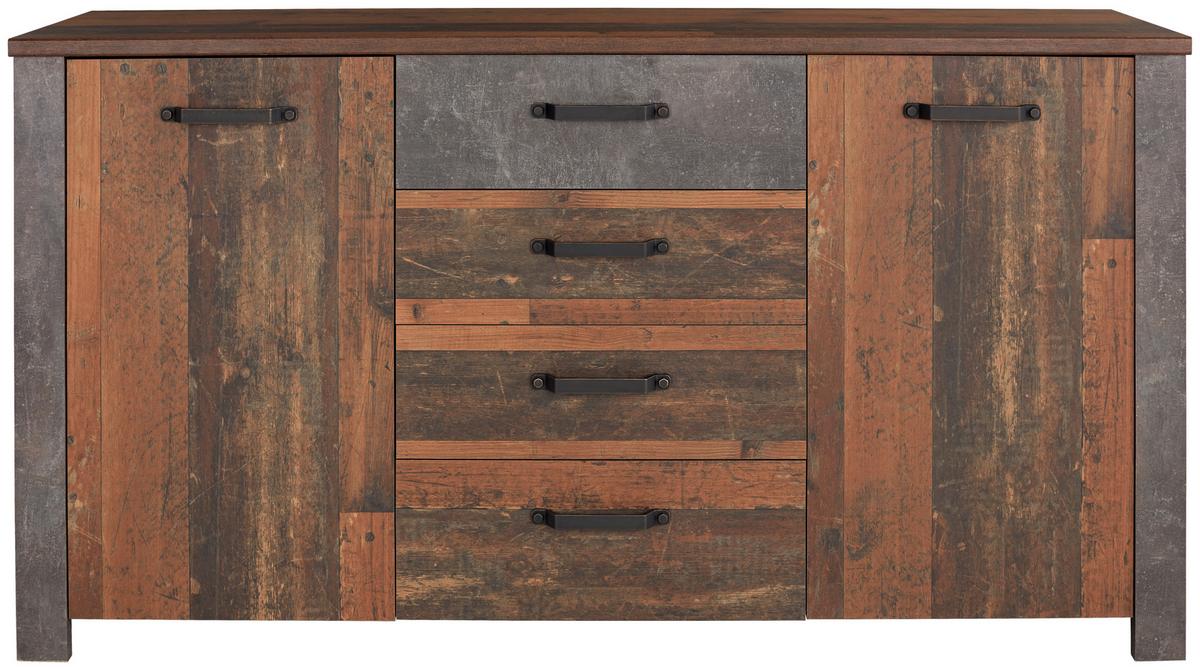 Kommode B: 162 cm Ontario, Betonoptik dunkel - Eichefarben/Dunkelgrau, MODERN, Holzwerkstoff (162/86/41,5cm) - Ondega