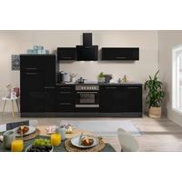 Küchenzeile mit Geräten 310 cm Schwarz Hochglanz - Eichefarben/Schwarz, Basics, Holzwerkstoff (310cm) - Respekta
