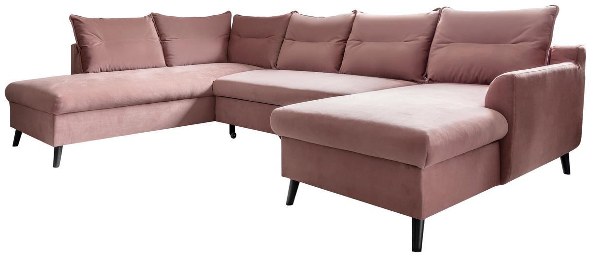 Sedací souprava ISABELLA U, starorůžová barva - starorůžová/černá, Basics, dřevo/textil (300/85/200cm) - MID.YOU