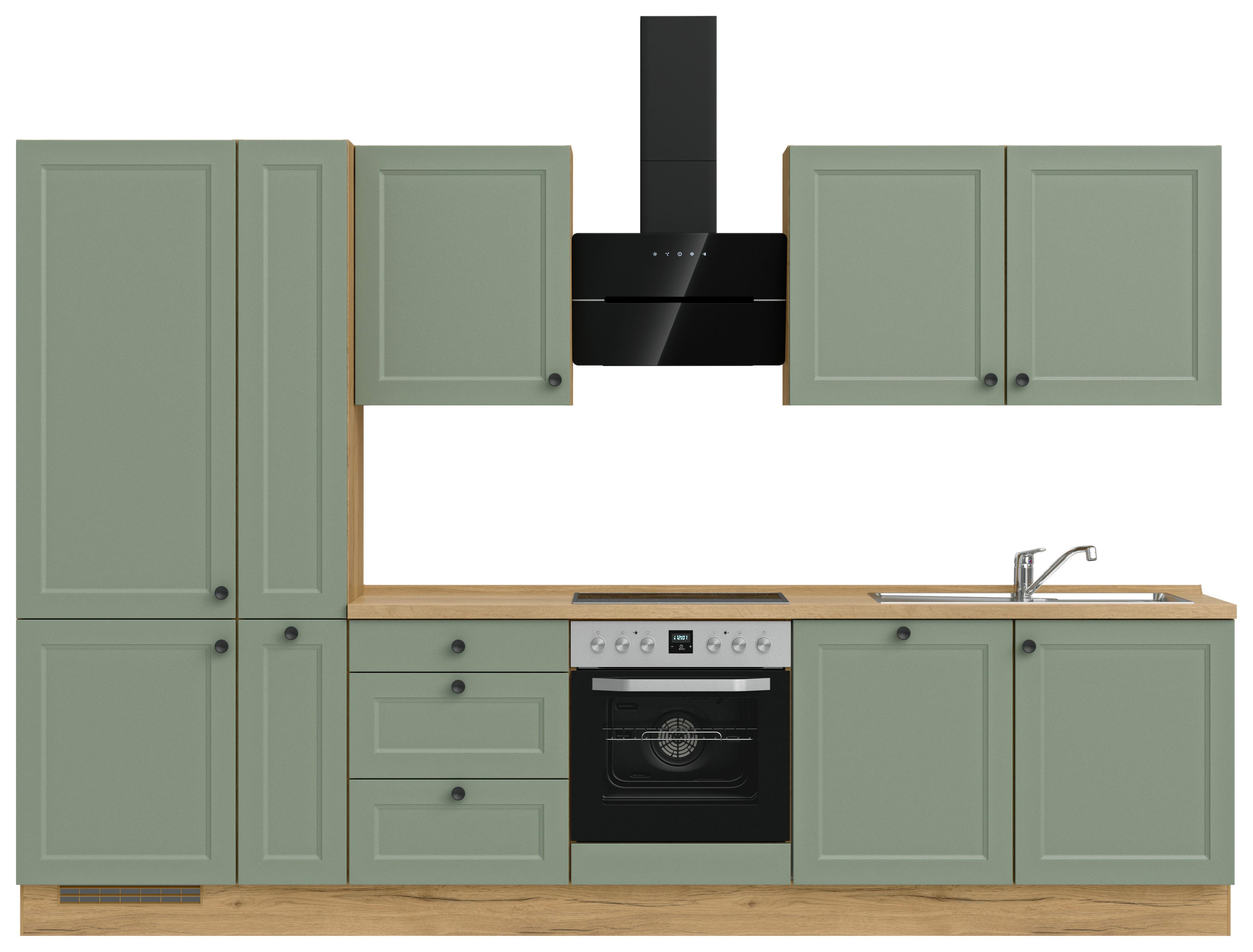 Kuchyňská linka 330 cm, rákosová / dub sierra - barvy dubu/černá, Moderní, kov/kompozitní dřevo (330cm) - Nobilia