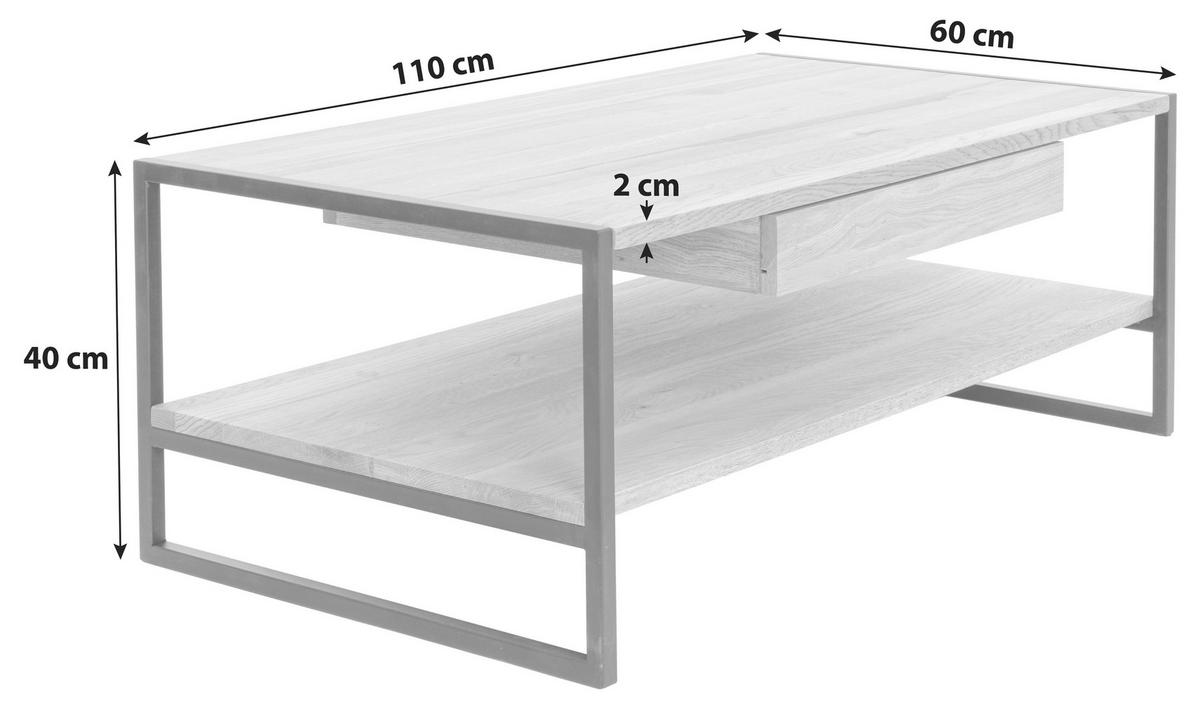 Couchtisch Holz Massiv Mit Lade Nanpur Naturfarben - Schwarz/Naturfarben, MODERN, Holz/Metall (110/60/40cm) - MID.YOU