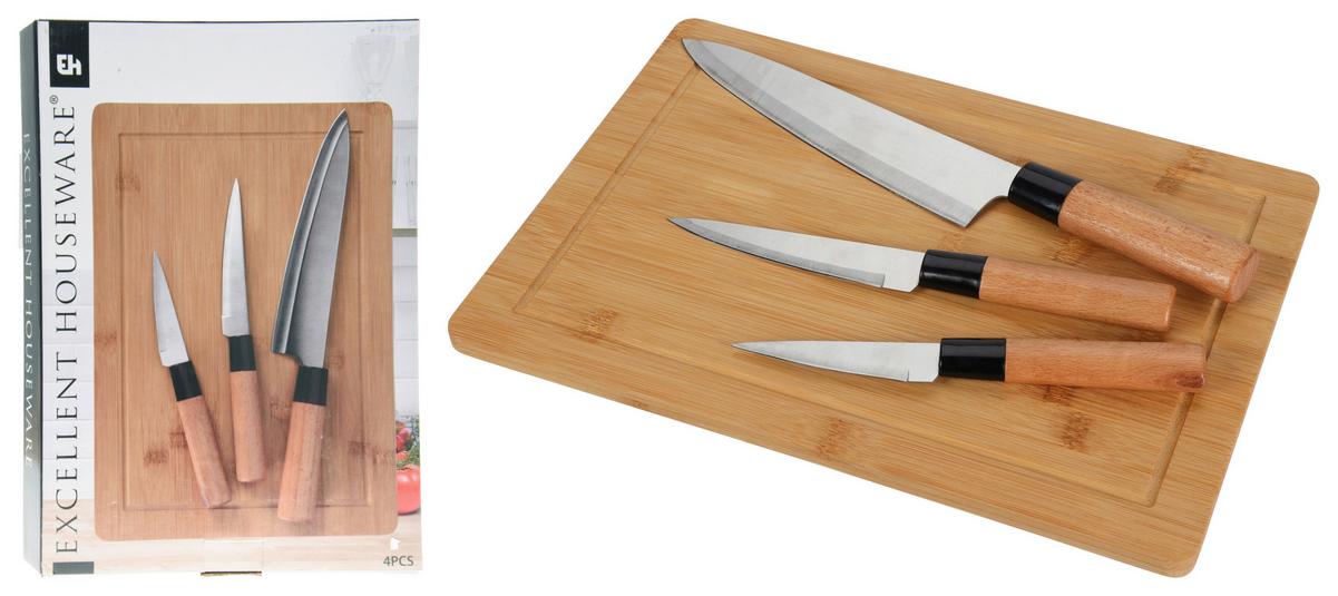 Messerset 4-Tlg. Edelstahl/Bambus - Silberfarben/Braun, Basics, Holz/Metall (32/25/1,5cm)