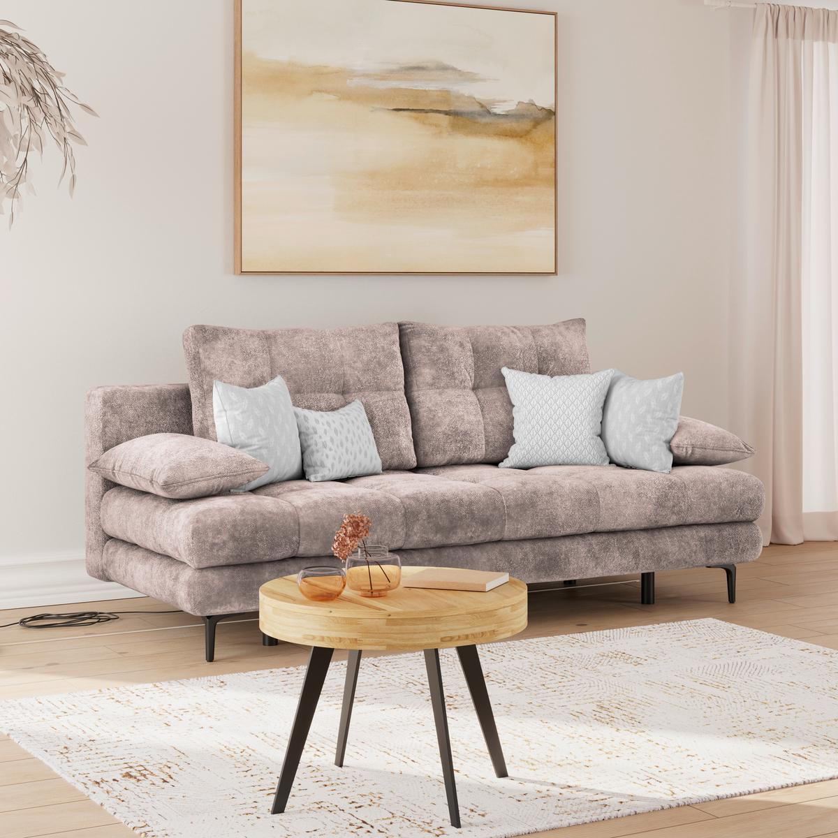 Schlafsofa Perla Rosa B: 203 cm - Schwarz/Rosa, KONVENTIONELL, Textil (203/94/96cm)