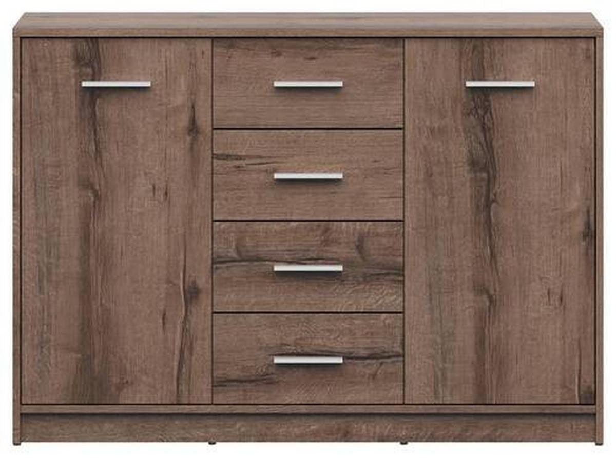 Kommode Nepo Plus Chest Of Drawers - Eichefarben/Schwarz, Design, Holzwerkstoff (118,5/84/34cm)