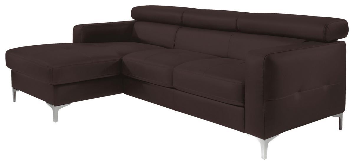 Ecksofa Sammy Dunkelbraun - Chromfarben/Dunkelbraun, Design, Leder (169/226cm) - Livetastic