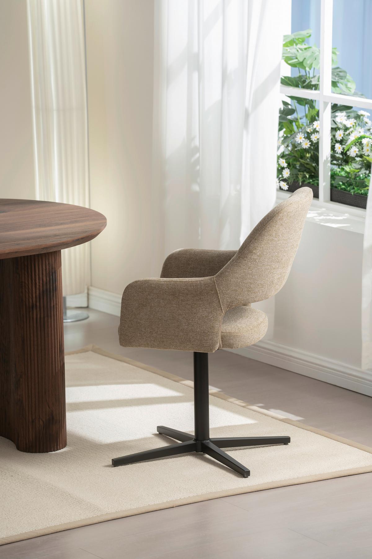 Armlehnstuhl Alexis Leinenoptik Taupe, B: 56 cm - Taupe/Schwarz, MODERN, Holz/Textil (56/86/63cm) - MID.YOU