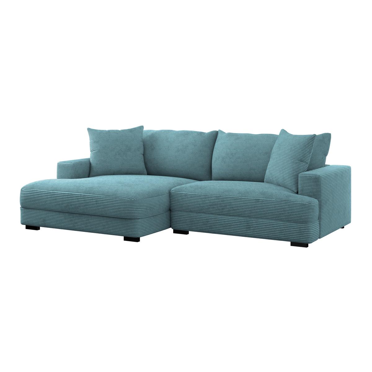 Ecksofa Pelle mit Kissen Türkis Cord 180x265 cm - Türkis/Schwarz, MODERN, Textil (180/265cm)