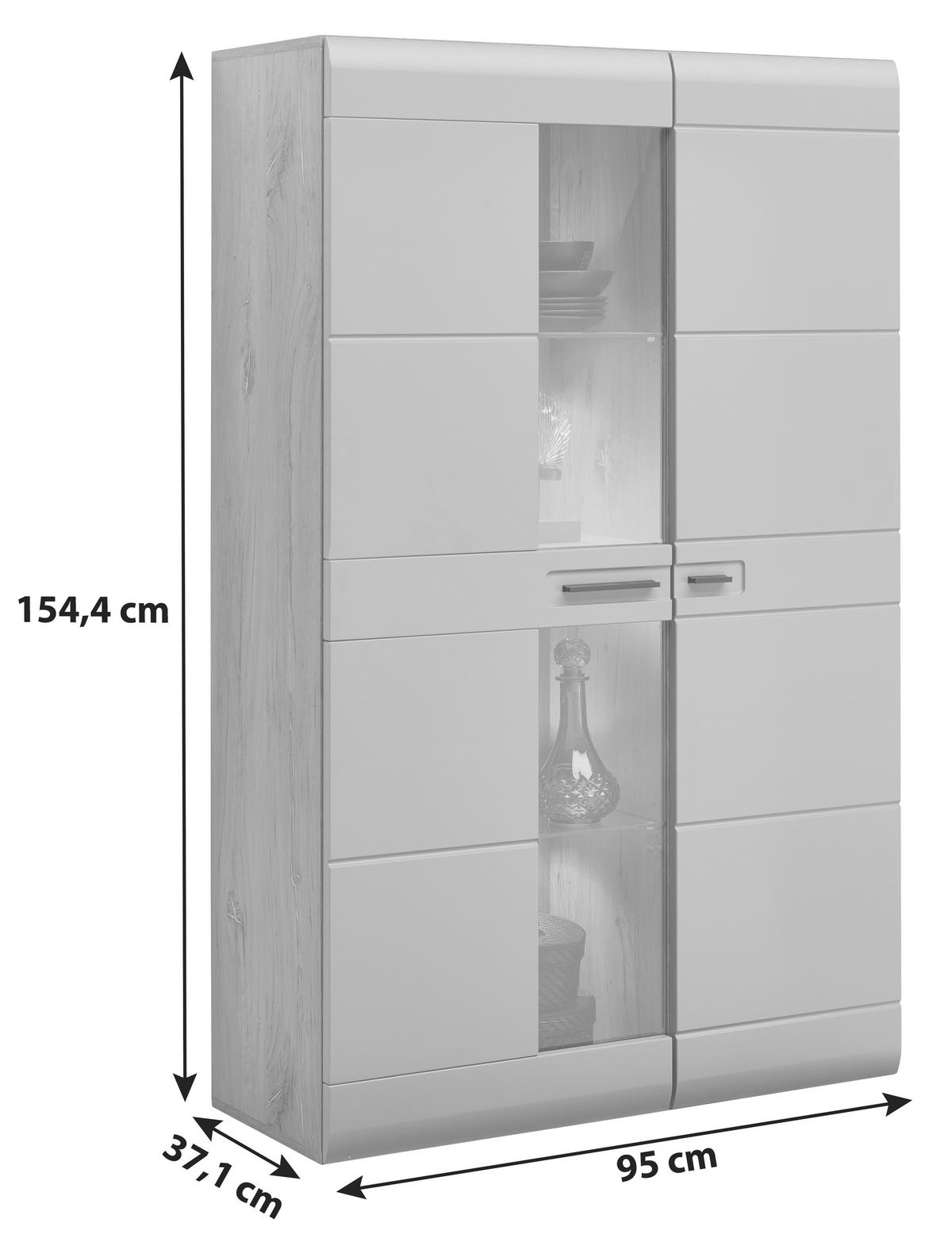 Vitrine Auris B: 95 Cm Eiche Dekor/weiß - Weiß, MODERN, Glas/Holzwerkstoff (95/154,4/37,1cm) - Luca Bessoni