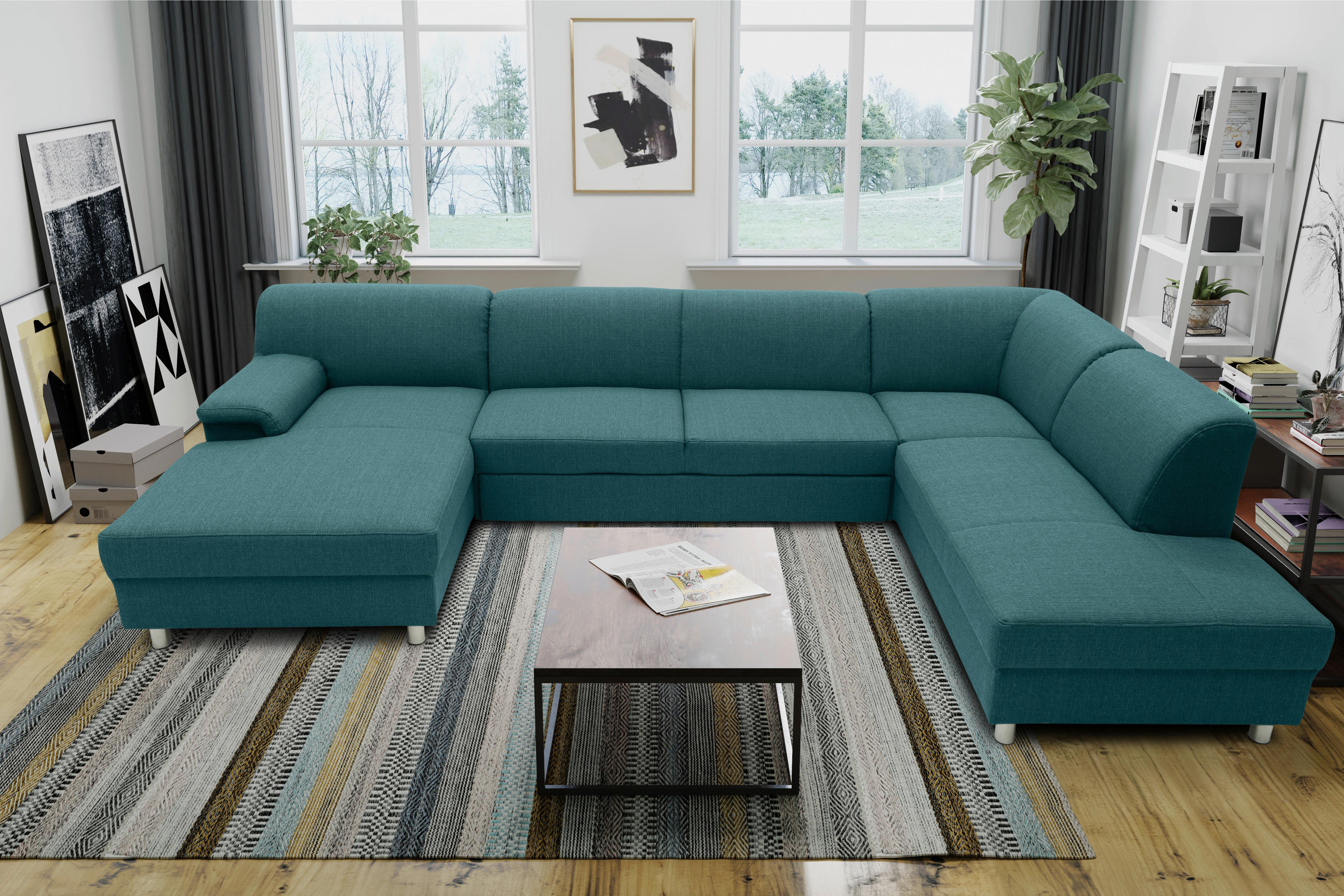 Wohnlandschaft Jamie Mit Schlaffunktion Petrol - Chromfarben/Petrol, KONVENTIONELL, Textil (150/308/195cm) - MID.YOU