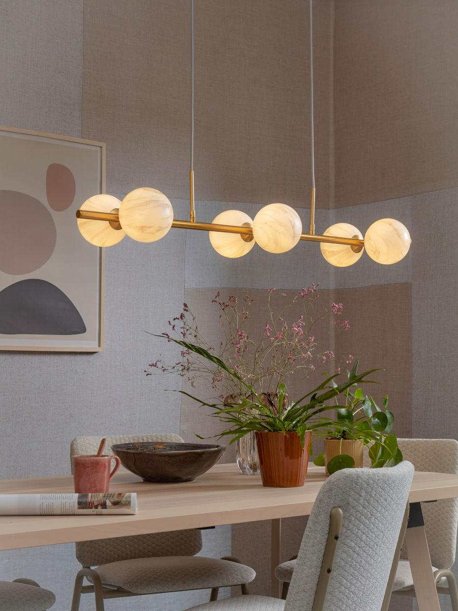 Hängeleuchte Carrera 6-Flammig höhenverstellbar - Goldfarben/Weiß, Basics, Glas/Metall (105/30cm) - It's about Romi