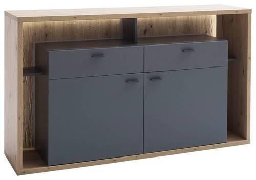 Sideboard B: 156 cm Lizzano Grau/Eichefarben - Eichefarben/Grau, Design, Holzwerkstoff (156/91/40cm) - MID.YOU