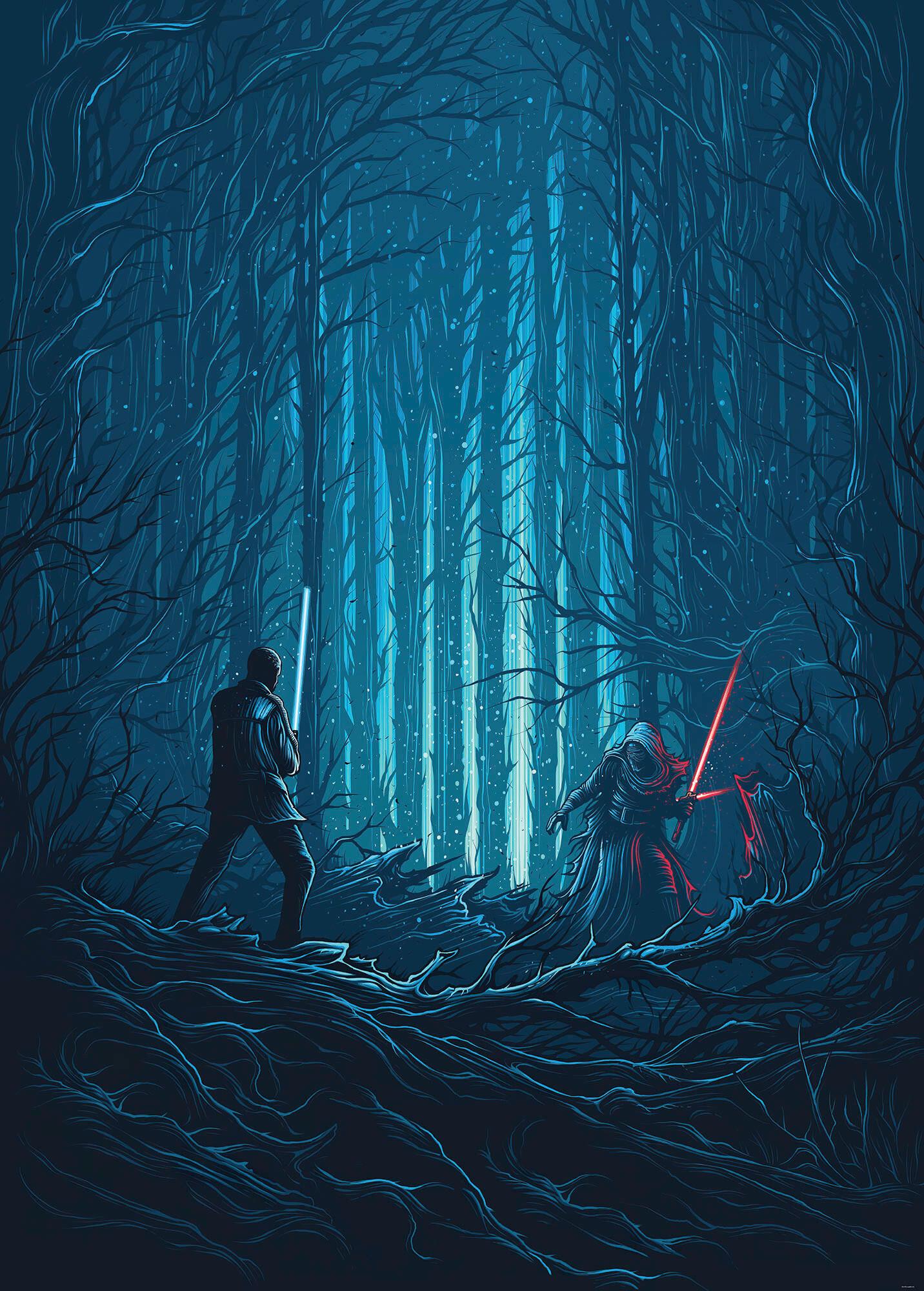 Fototapete Star Wars Wood Fight - Blau/Schwarz, Trend, Textil (200/280cm)