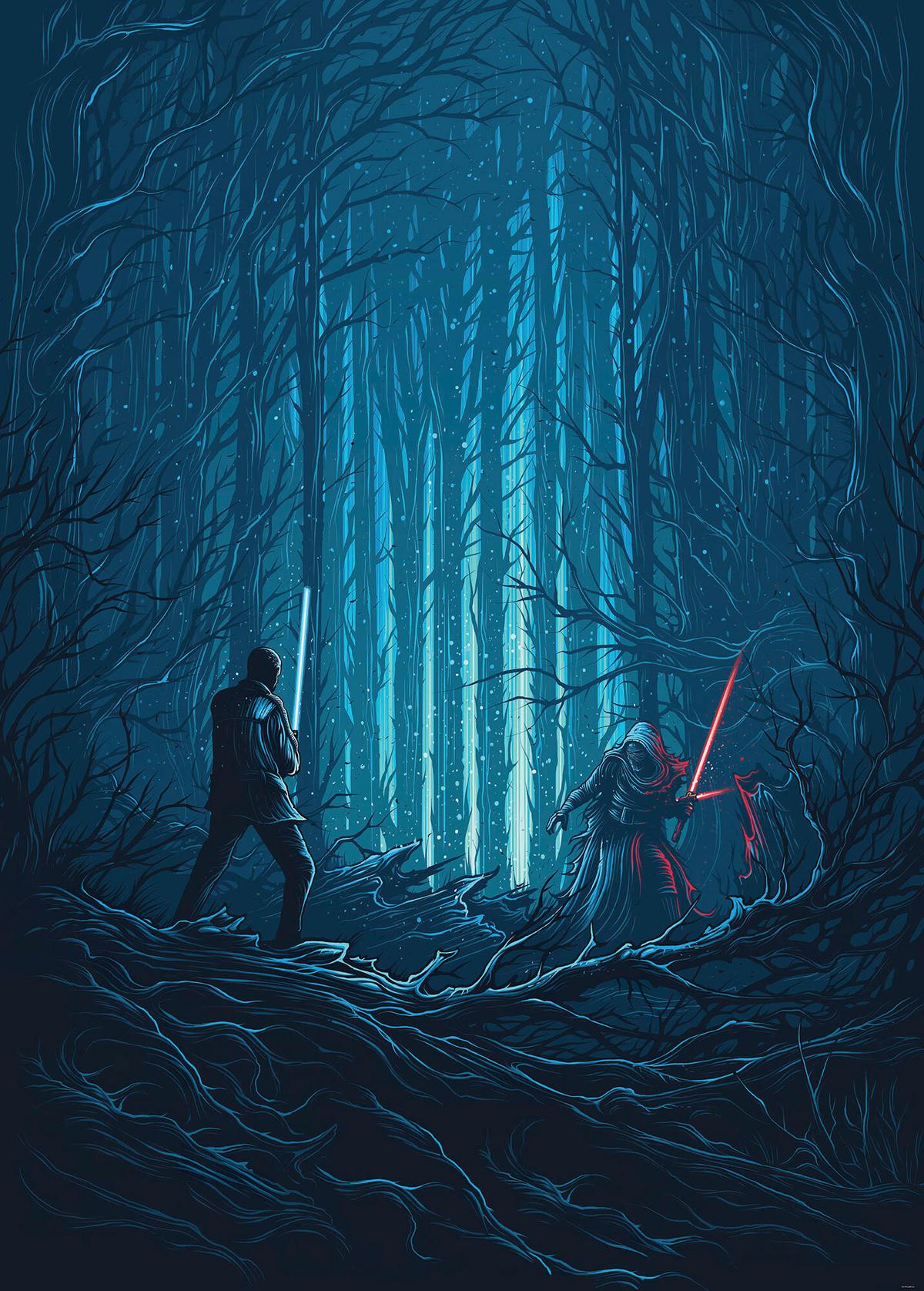 Fototapete Star Wars Wood Fight - Blau/Schwarz, Trend, Textil (200/280cm)
