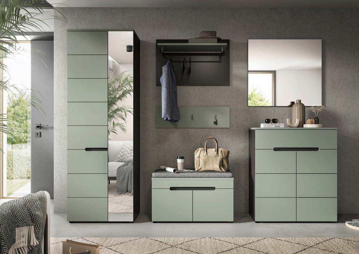 Garderobe Canu 5-Teilig Grau/Grün B: 255 cm - Graugrün/Grau, Design, Holzwerkstoff (255/190/37cm) - Livetastic
