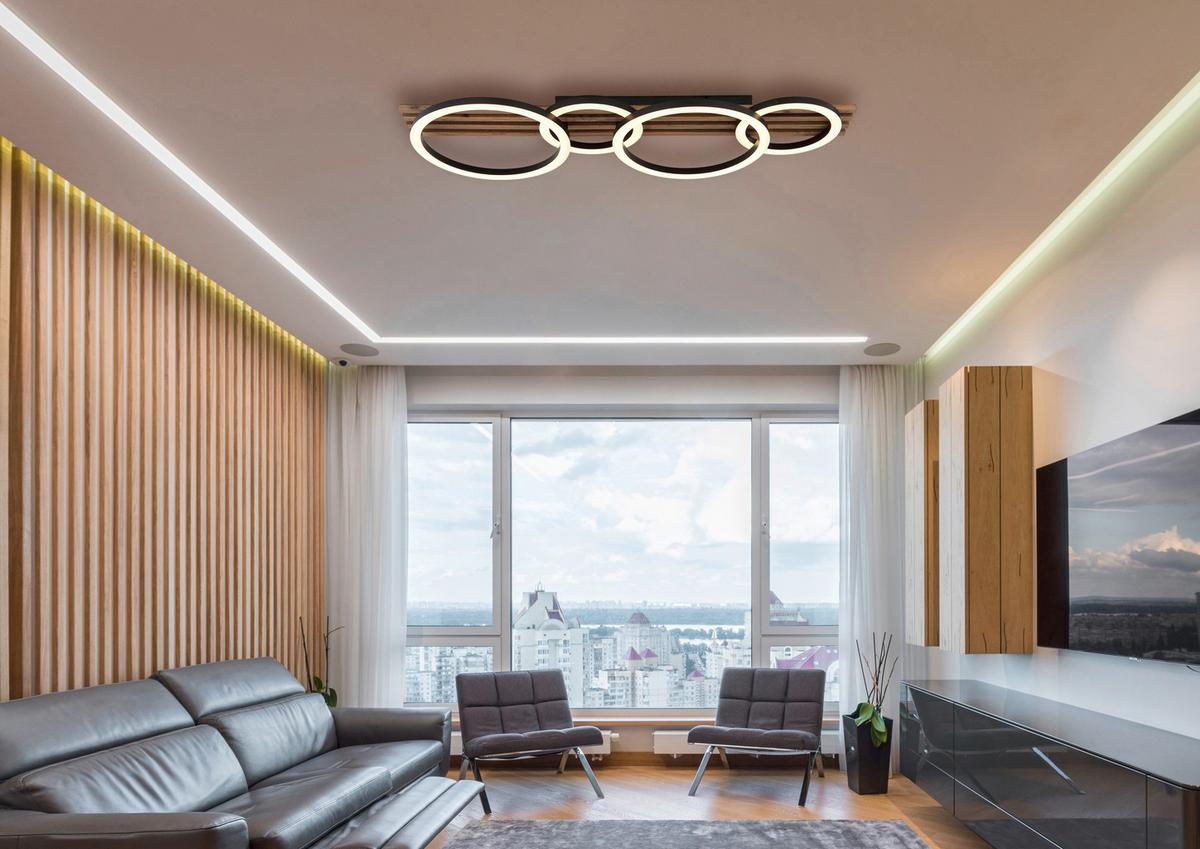 LED-Deckenleuchte Tisha L:86cm Schwarz Weiß Dunkelbraun - Dunkelbraun/Schwarz, Natur, Holzwerkstoff/Kunststoff (86/30/9,5cm) - Globo
