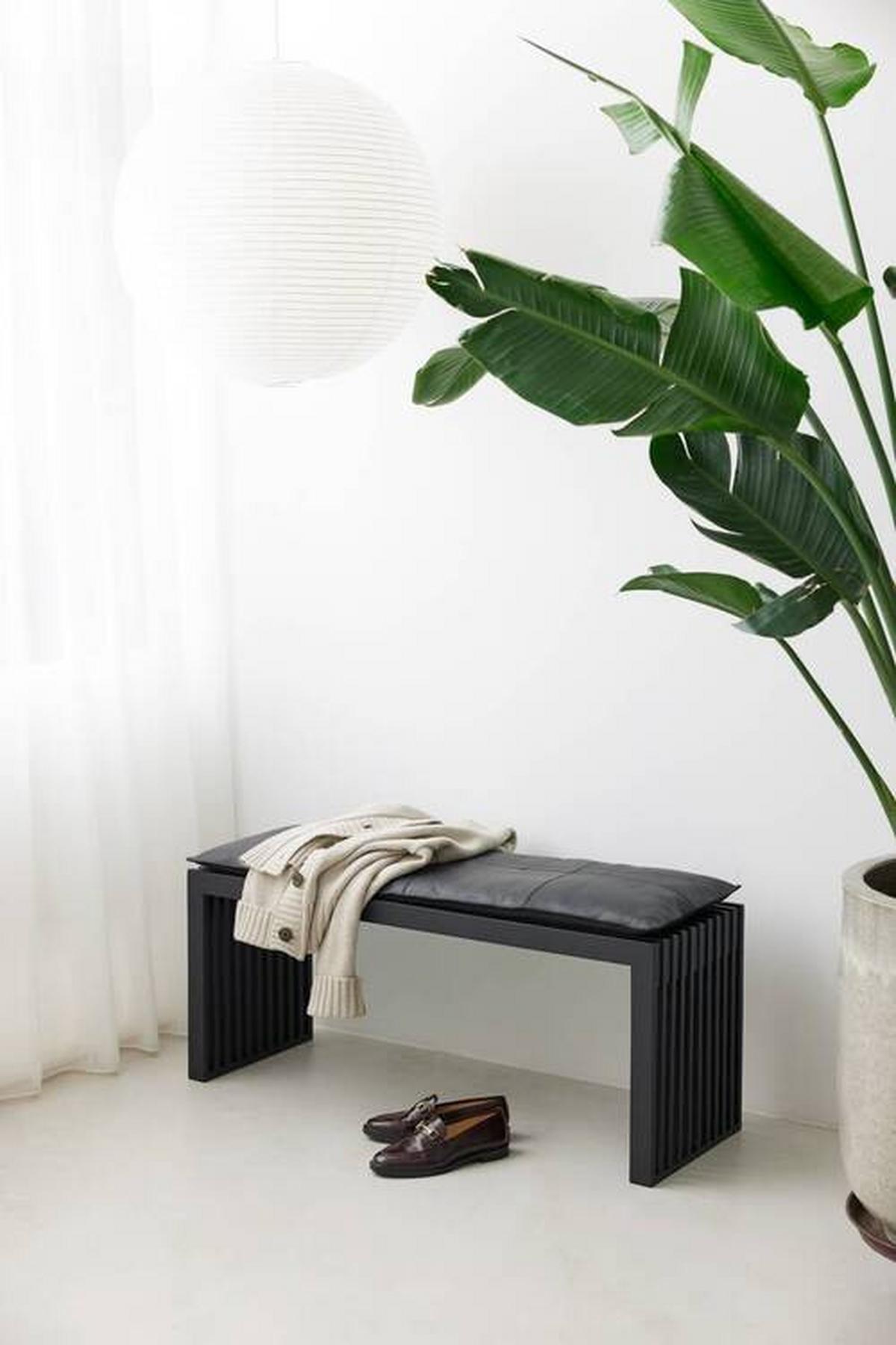 Bankauflage Lederkissen Schwarz B: 104 Cm - Schwarz, Design, Leder (104/3/35cm) - MID.YOU