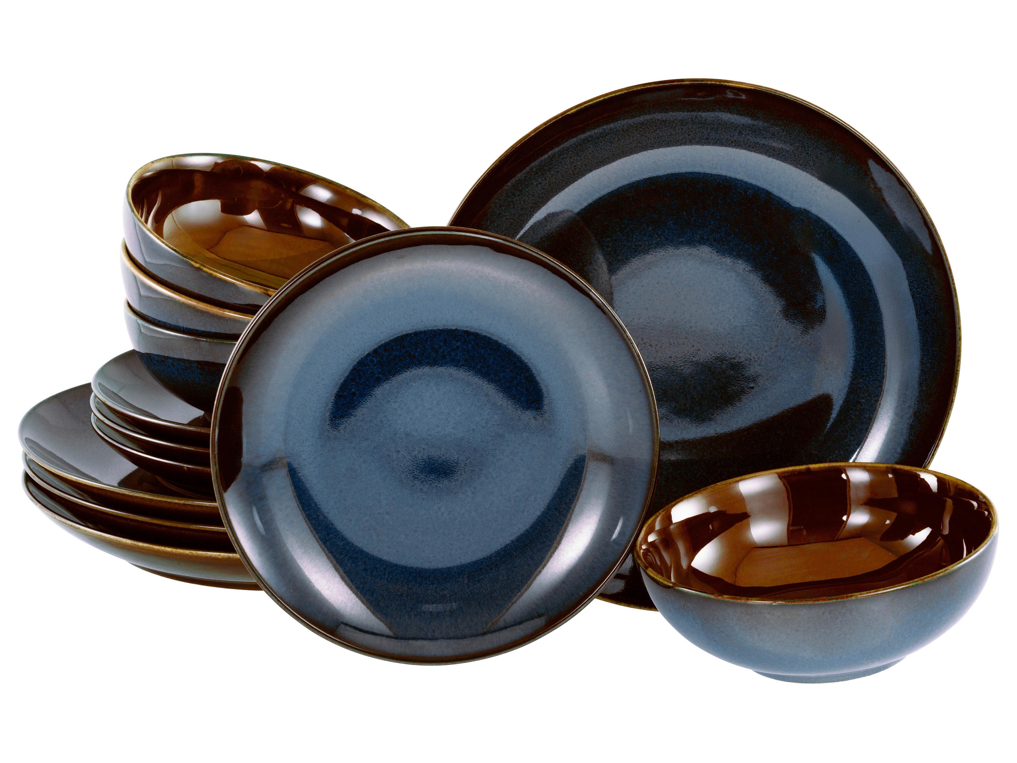 Tafelservice Mallorca Blau, Braun 12-Tlg - Blau/Braun, Basics, Keramik - Creatable