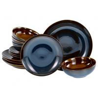 Tafelservice Mallorca Blau, Braun 12-Tlg - Blau/Braun, Basics, Keramik - Creatable