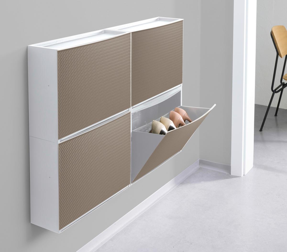 Schuhkipper Strick 2-3 Paare Taupe/weiß B: 16 Cm - Taupe/Weiß, Basics, Kunststoff (51,5/16/39cm)